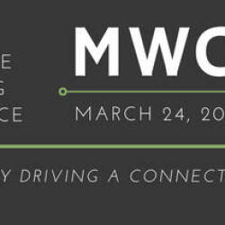 Banner for the Midwest Collegiate Computing Conference (MWC³), held on March 24, 2018, with the tagline "Technology Driving a Connected World." The design features green circuit-like lines on a dark background.